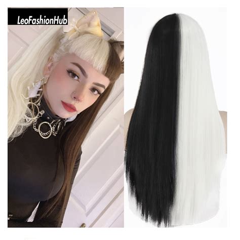 half black white wig|half white black hair.